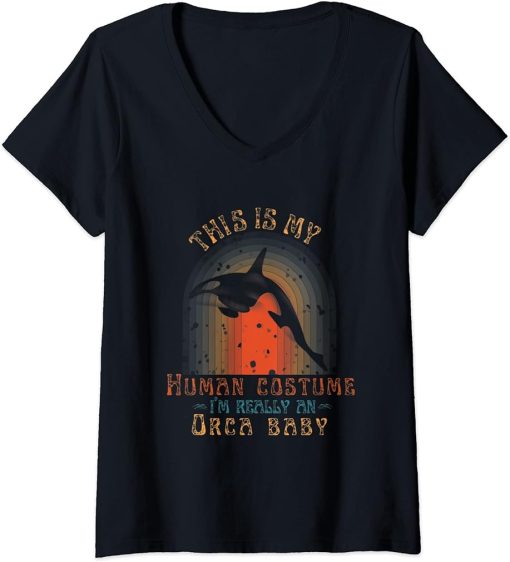 Womens This is My Costume I’m Really an Orca baby V-Neck T-Shirt