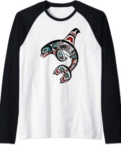 Orca Killer Whale Pacific Alaska Native American Indian Clan Raglan Baseball Tee