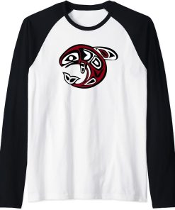 Orca Killer Whale Pacific Northwest Native American Indian Raglan Baseball Tee