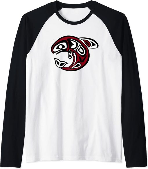 Orca Killer Whale Pacific Northwest Native American Indian Raglan Baseball Tee