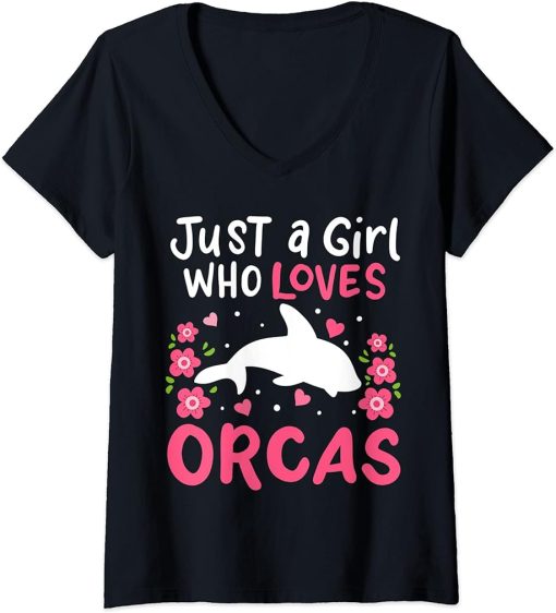 Womens Orca Just A Girl Who Loves Orcas V-Neck T-Shirt