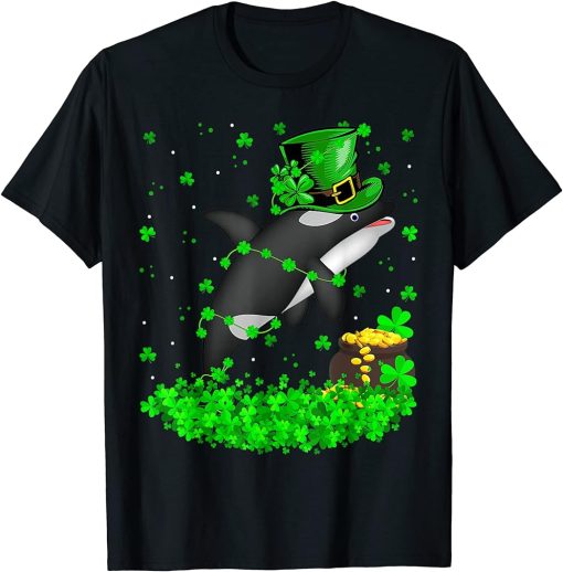 Irish Shamrock Leprechaun Orca Fish St. Patrick"s Day T-Shirt