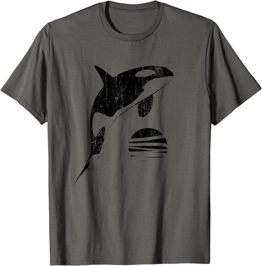 Orca Whale Jumping Sunset Retro Vintage Orca Graphic T-Shirt