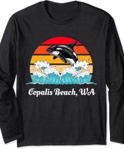 Vintage Copalis Beach WA Distressed Orca Killer Whale Art Long Sleeve T-Shirt