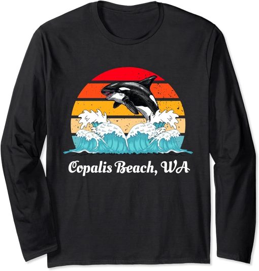 Vintage Copalis Beach WA Distressed Orca Killer Whale Art Long Sleeve T-Shirt