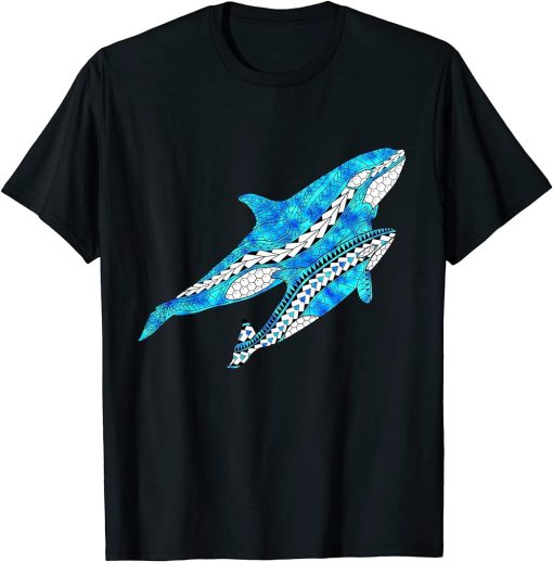 Tribal Orca Killer Whale and Baby Whale Ocean Animals T-Shirt