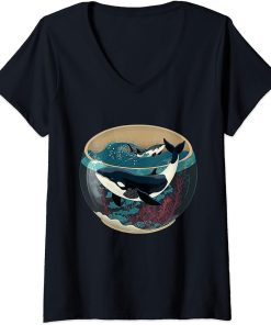 Womens Orca Whale in Fish Bowl Orca in Aquarium Free The Orcas V-Neck T-Shirt