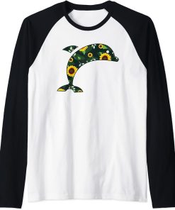 Dolphin Sunflower Girl Floral Beluga Hawaiian Women Gift Raglan Baseball Tee