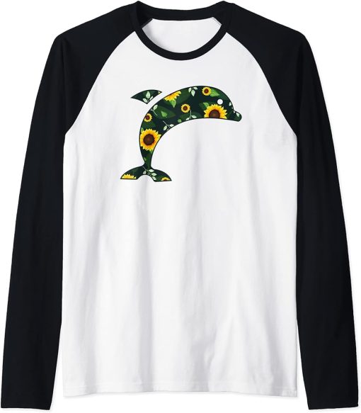 Dolphin Sunflower Girl Floral Beluga Hawaiian Women Gift Raglan Baseball Tee